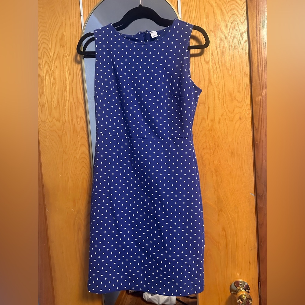 Old Navy Blue Sleeveless Polka Dot Sheath Dress